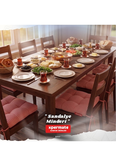 Pötikareli Sandalye Minderi 40x40 Pofidik Piknik Minderi Kırmızı