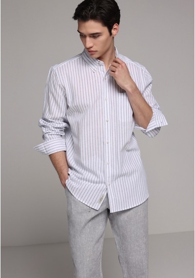 Colin's Colins Regular Fit Shirt Neck Çizgili Erkek Lacivert Uzun Kol Gömlek Cl1080091 Q1.v2 Nav