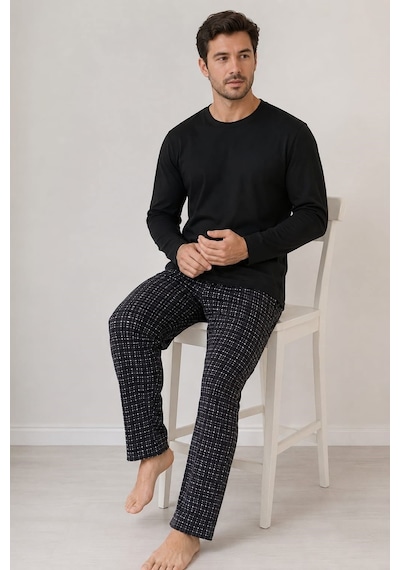 Pemilo Erkek 7122 İnterlok %100 Pamuk Pijama Takım Siyah