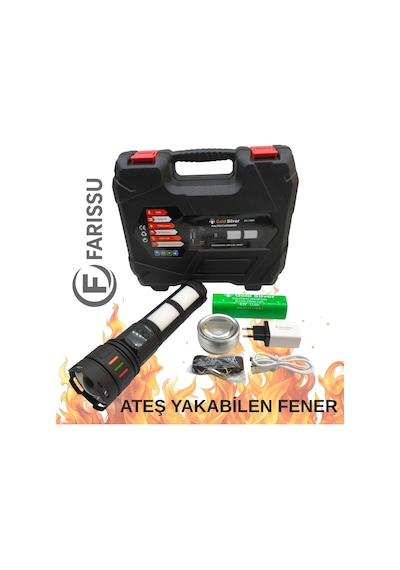 Gs-15850 110w 11000 Lümen Ateş Yakabilen Profesyonel Şarjlı El Feneri - 25600 Mah Gerçek Dev Pilli Siyah