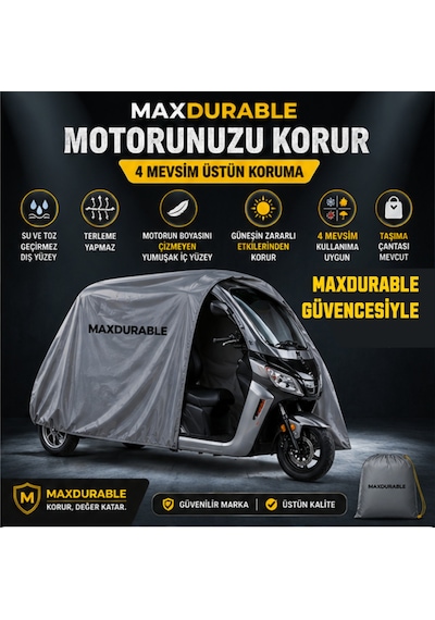 Arora Derya New 3 Tekerlekli Kabinli Motosiklet Brandası Su Geçirmez 4 Mevsim Boya Dostu Motor Brandası + Taşıma Çantalı 3kkban