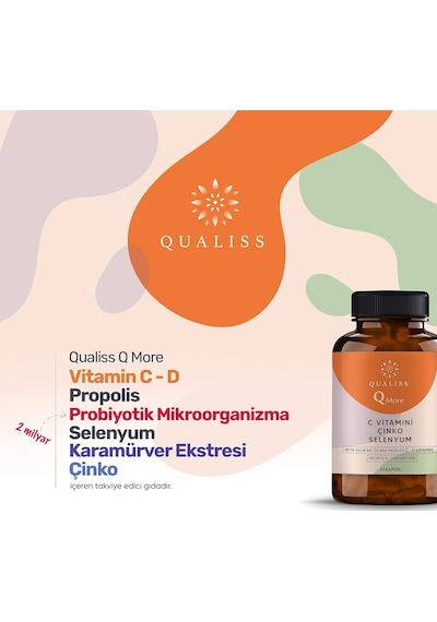 2 Adet Q More 60 Kapsül Vitamin C - Vitamin D, Propolis, Probiyotik, Çinko, Selenyum İçeren Vitamin