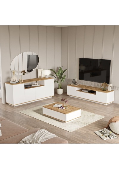 Aven Tv Ünitesi Orta Sehpa Konsol 3'lü Set Çam-beyaz Ave18-aw Beyaz