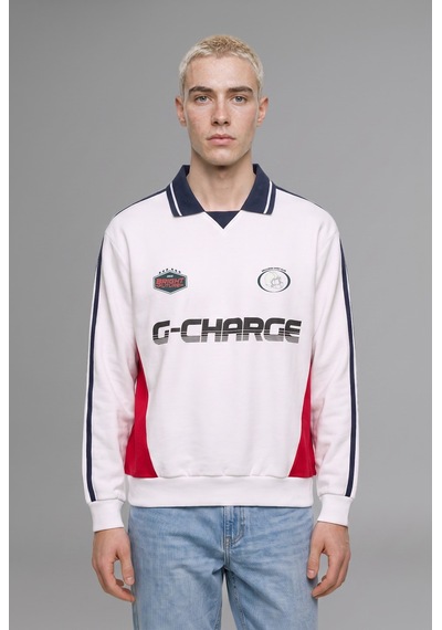 Defacto Boxy Fit Polo Yaka Uzun Kollu Baskılı Sweatshirt H4249ax26auer105 Ekru-er105