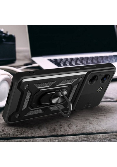 Tecno Camon 20 Pro 5g İle Uyumlu Kılıf Magnetik Standlı Kamera Korumalı Sürgülü Kapak