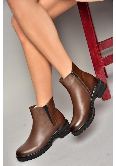Fox Shoes J654011903 Kahverengi Hakiki Deri Kadın Bot Kahverengi
