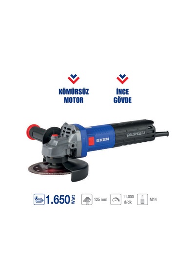 Exen Epa 1650 Bl Kömürsüz Elektrikli Avuç Taşlama 125mm 1650w