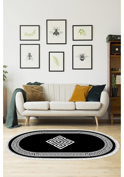 Eko Trend Djt Halı Yıkanabilir Kaymaz Taban 656m Oval Modern Siyah