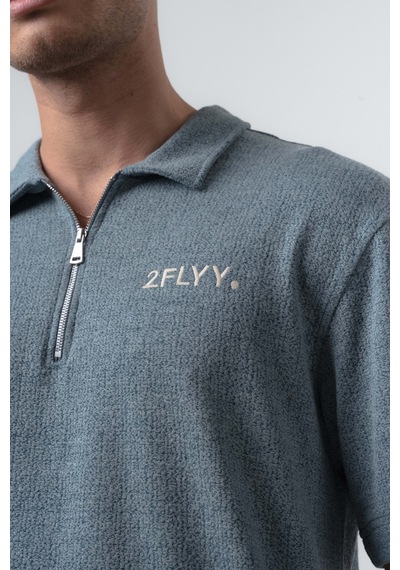 Erkek 2flyy Yazılı Yarım Fermuarlı Regular Fit T-shirt Şort Takım Petrol