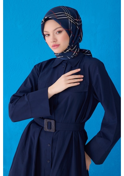 BELLİ Saf İpek Eşarp 4122d Twill İpek -3752 - 90 X 90 / Lacivert Lacivert