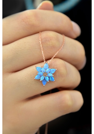 Papatya Silver 925 Ayar Gümüş Turkuaz Doğal Opal Taşlı Lotus Kolye