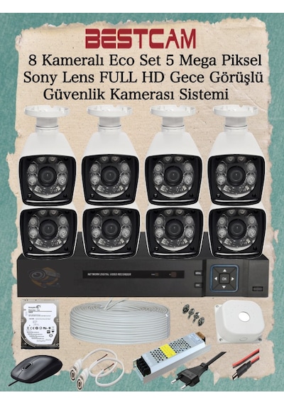 8 Kameralı Eco Set 5 Mp Sony Lensli Full Hd Gece Görüşlü Set