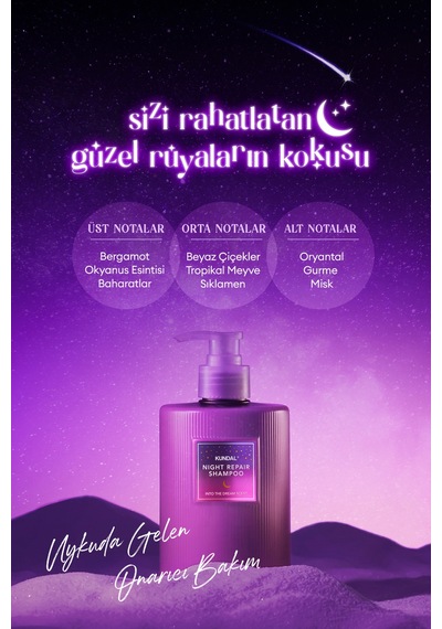Gece Boyu Saçları Besleyen, Onaran Ve Nemlendiren Bakım Şampuanı Kundal Night Repair Shampoo 470ml