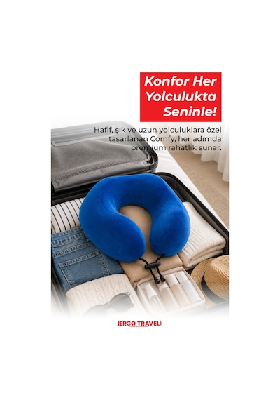 Viscofoam Comfy Ortopedik Seyahat Yastığı Visco Boyun Destekli Seyahat Yastığı - Mavi | Ergo Travel