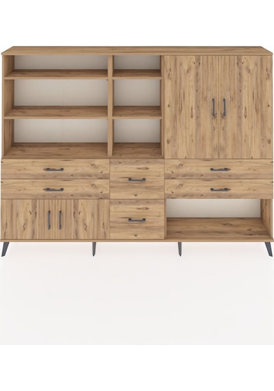 Arges Dolap 10 Raflı 6 Çekmeceli 4 Kapaklı 220x30x163 Çam-çam Çam-çam