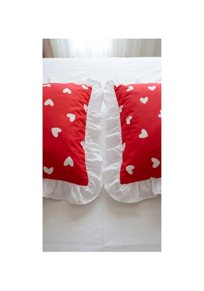 %100 Pamuklu Kalp Desenli Fırfırlı Yastık Kılıfı 2 Adet 50x70 Cm Ekru - 863747383 Ekru