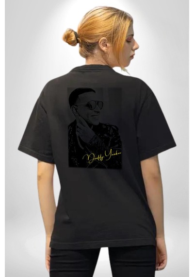 Daddy Yankee Müzik Star Pamuklu Unisex Oversize Sırt Dijital Baskılı Siyah T-shirt Siyah