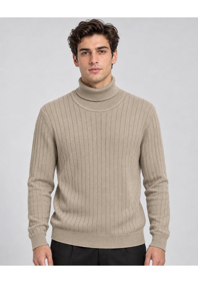 Classics Men Huffa Desenli Erkek Slim Fit Boğazlı Erkek Triko 07431 Bej