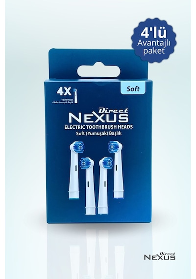 Direct Nexus Oral-B Uyumlu Yumuşak Elektrikli Diş Fırçası Yedek Başlığı 4'lü Soft