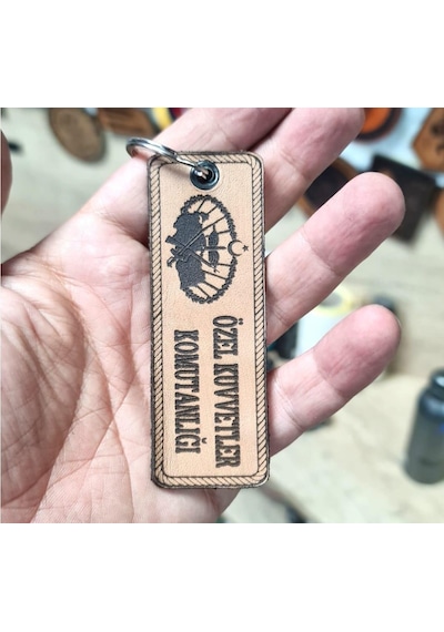Özel Kuvvetler Komutanlığı Deri Anahtarlık - Arma - Leather Key Holder Bej