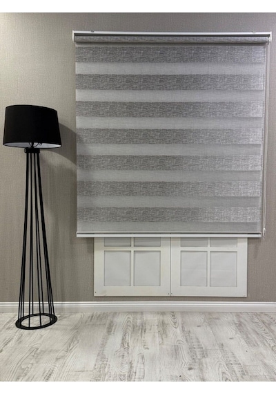Delüks Zebra Stor Perde Geniş Plise Açık Gri Açık Gri