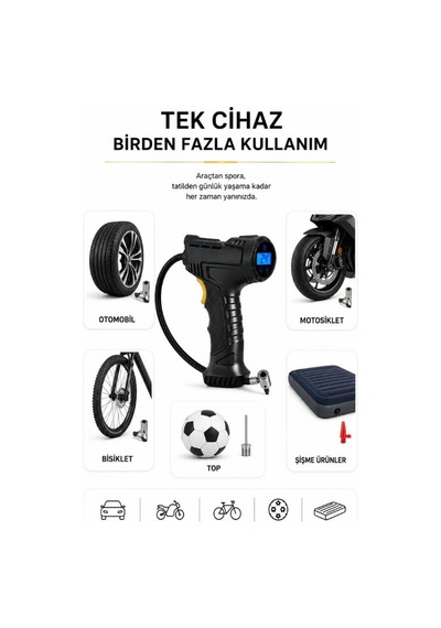 Shopexxtra Dijital Lastik Şişirme Cihazı, Kablosuz Araç Hava Pompası, Lcd Ekranlı, Led Fenerli, Otomatik Durdurmalı, Usb Şarjlı Oto Lastik Pompası