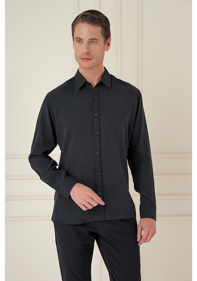 Efor Slim Fit %100 Modal Uzun Kol Klasik Siyah Gömlek Gk 743 Siyah