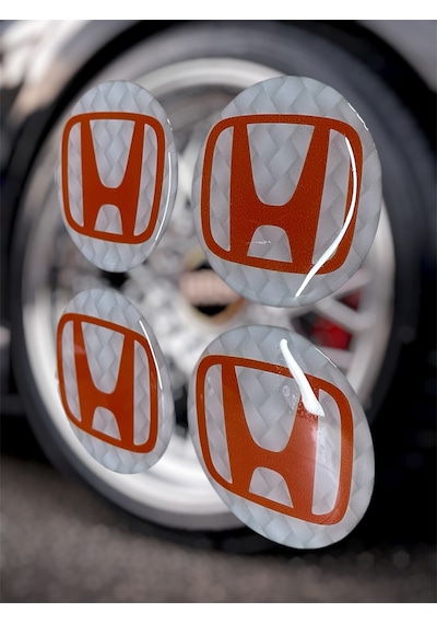 Honda Jant Göbeği Damla Etiket 4 Lü Oto Universal Jant Göbeği 3d Jant Arması Damla Sticker Seti2 Çok Renkli