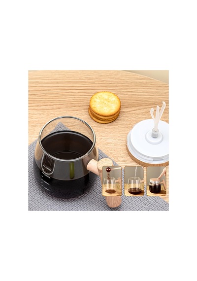 3 Adet Otomatik Karıştırıcılı Cam Kupa Şarjlı Kendini Karıştıran Fincan, Ahşap Görünümlü Kulplu, Ölçü Çizgili, Self-stirring Mug