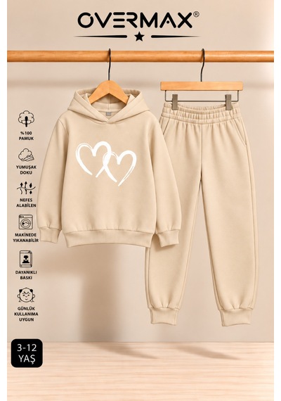 Overmax Çift Kalp Baskılı Çocuk Kapüşonlu Sweatshirt Eşofman Takımı 3-12 Yaş Bej-bej - 923598938 Bej-bej Overmax Çift Kalp Baskılı Çocuk Kapüşonlu Sweatshirt Eşofman Takımı 3-12 Yaş Bej-bej - 923598938 Bej-bej