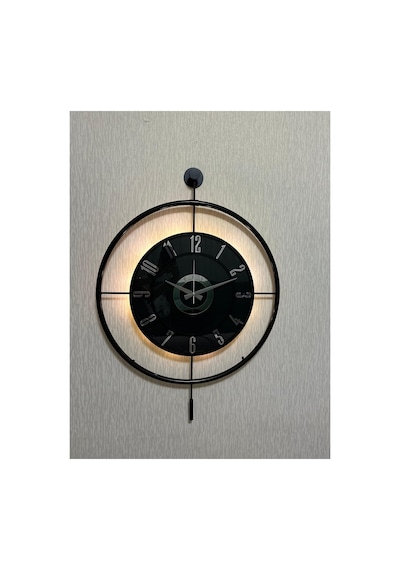 Pey Aksesuar Metal Camlı Duvar Saati 60x80 Cm Büyük Boy Işıklı Gerçek Cam Siyah-füme-siyah-gümüş M61-siyah-füme-siyah-gümüş