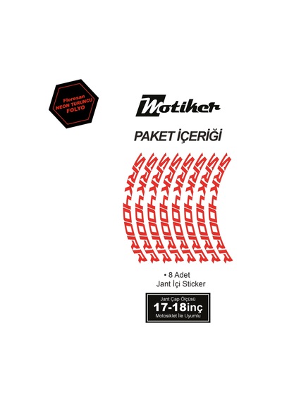 Rks Qj Motor Srk 400rr Motosiklet Jant İçi Sticker Etiket Modeli Neon Turuncu