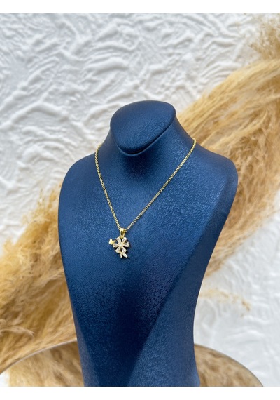 925 Ayar Gümüş Gold Renk Lotus Ve Kelebek Figürlü Kadın Kolye Gümüş