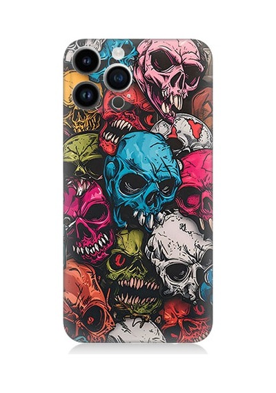 Apple Uyumlu iPhone 14 Pro  Renkli Kafatasları Desenli Silikon Kılıf