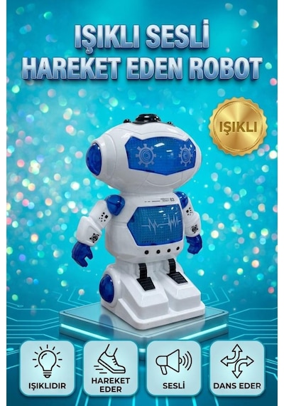 Işıklı Müzikli Sesli Dans Eden Hareket Eden Akıllı 26,5cm İnteraktif Eğitici Oyuncak Robot