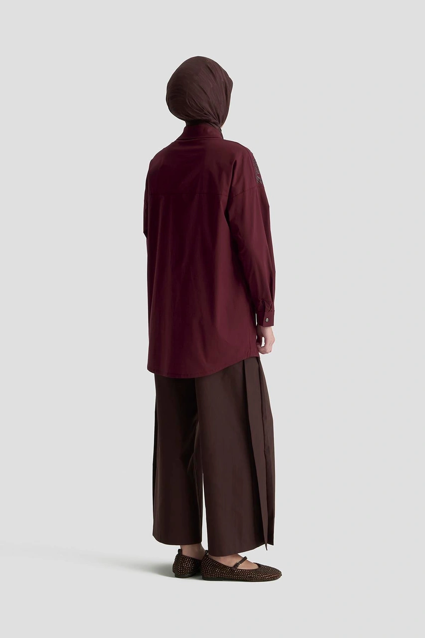 Armine Trend Taş İşlemeli Gizli Düğmeli Tunik-vişne 25kt419 Vişne