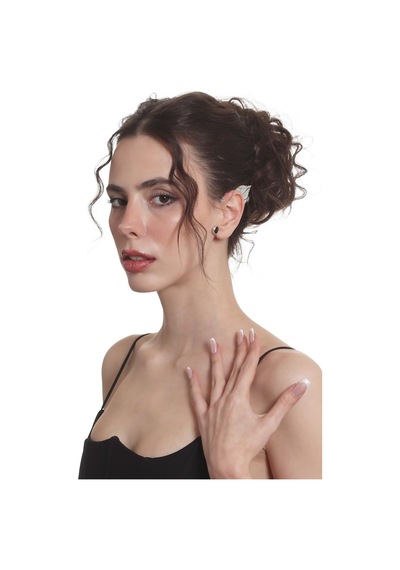 Kadın Gümüş Renk Lak Kaplama Taşlı Yaprak Stilizesi Sol Kulak Earcuff & Kıkırdak Küpe Çok Renkli