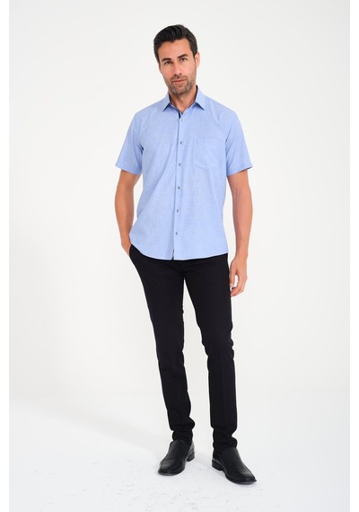 Klasik Kısa Kol Neon Çiçek Armür Hediye Kutulu Erkek Gömlek Fs-001214 - Mavi-1697 MAVİ