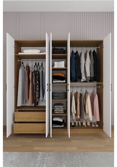 Yatak Odası Takımı 5 Parça %100 Mdf Gardırop Şifonyer Makyaj Masası Komodin Ytk02 Beyaz - Karına