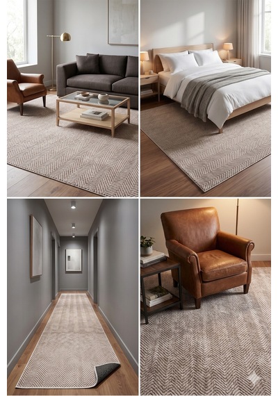 Villadia Home Textile Kaymaz Taban Modern Desen Yıkanabilir Leke Tutmaz Kolay Temizlenir Dört Mevsim Yolluk Koridor Salon Yatak Mutfak Odası Bej