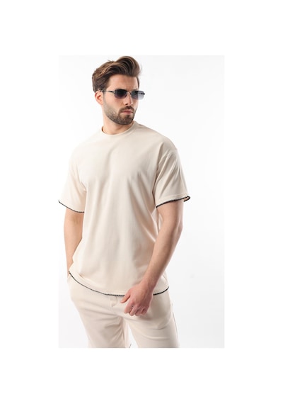 Madmext Bej Nakış Detaylı Erkek Şort T-shirt Takım E7305 Bej