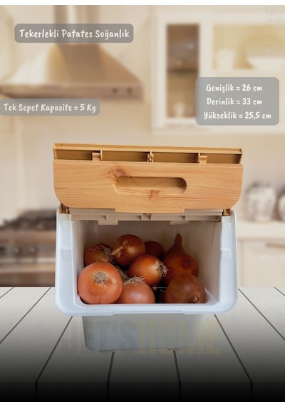 4 Lü Bambu-beyaz Renk Tekerlekli Patateslik Soğanlık Oyuncak Kutusu Patates Soğan Sepeti Toplam 48 Lt Bambu-beyaz