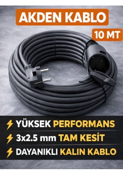 Kablo 10 Metre 3x2,5mm Uzatma Kablosu Tam Kesit Kaynak Makinası Kullanıma Uygundur 10 M