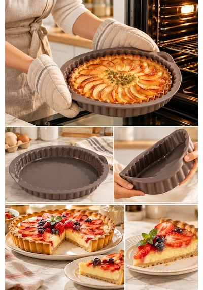 Porsima 30012-2 Silikon Turta Ve Tart Kalıbı Xl 26 Cm - Isıya Dayanıklı Yapışmaz Tırtıklı Kek Pişirme Kalıbı Gri