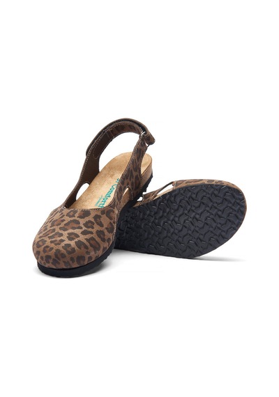 Comfortfusse Belinda - Kadın Ortopedik Hakiki Deri Sandalet Leopar Baskılı Deri