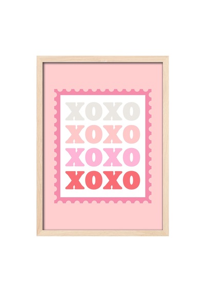 Xoxo Ahşap Çerçeveli Poster, Dekoratif Pembe Duvar Tablosu