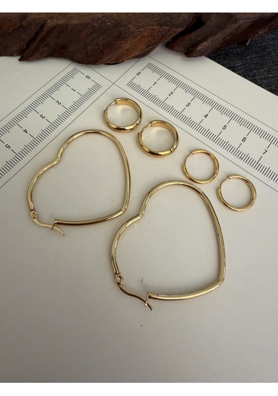 316 L Çerrahi Çelik 6 Lı Kalp Halka Küpe Seti Gold Renk Halka Küpe Çelik Küpe 12 Mm Göl Mavisi