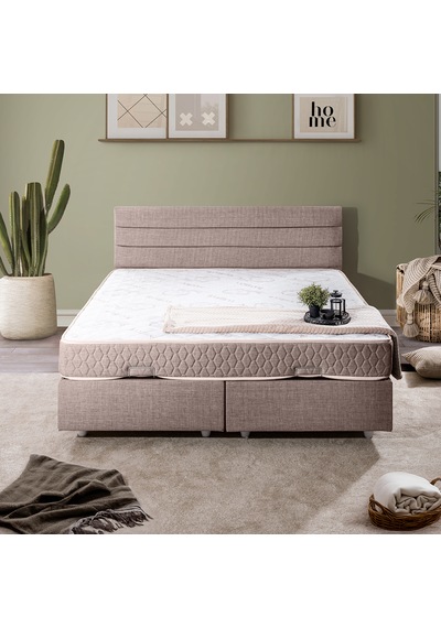 Sofia Çift Kişilik Baza Başlık Letto Yatak Seti - Açık Kahve 140 x 190