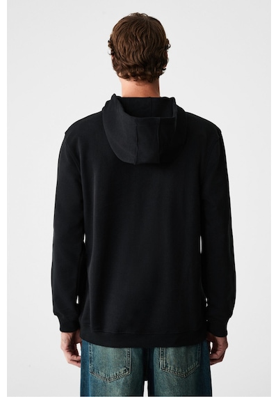Grimelange Alessıo Erkek %100 Pamuk Kapüşonlu Kordon Detaylı Oversize Fit Siyah Sweatshirt siyah