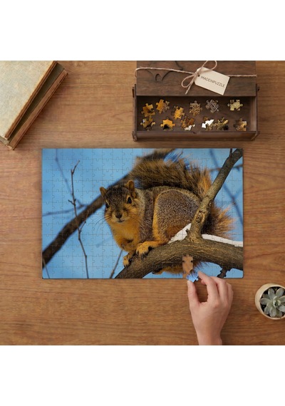 Dalda Sevimli Sincap Tasarımı 240 Parça Ahşap Puzzle Ahşap Kutuda Mpy60293